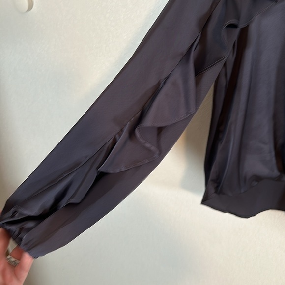 Lakara Purple Purple Faux Wrap Bubble Hem Ruffle Blouse Size Large - Picture 2 of 7